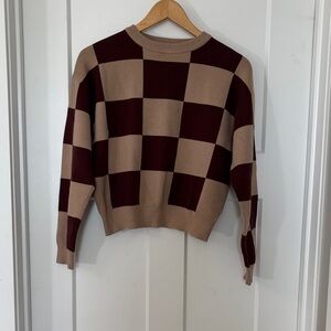 Checkered Knit Sweater - Brown